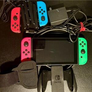 Nintendo Switch Console with Neon Green and Pink Joy-Con